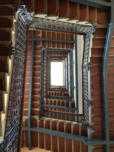 Looking up at the staircase at the Palace Grand Hotel, Varese. M.C. Escher must have had his hand in this!
